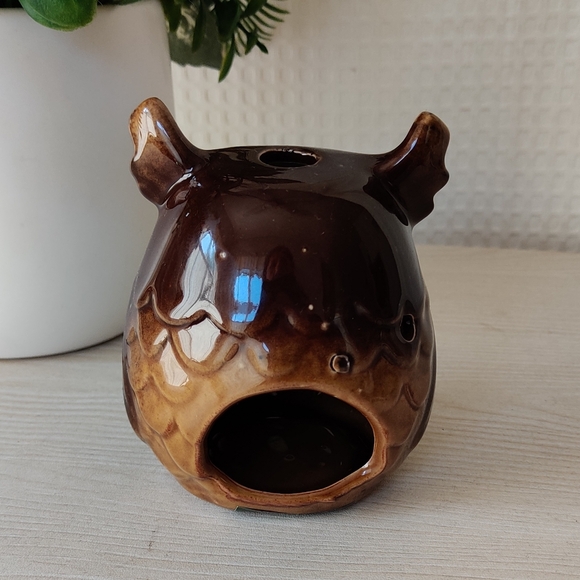 Brown Glazed Ceramic Owl Tea Light Candle Holder - Picture 3 of 8